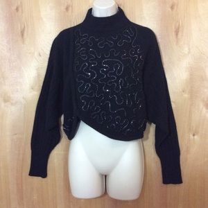 Vtg VAVA PARIS Black Crew Neck Crop Sweater M/L